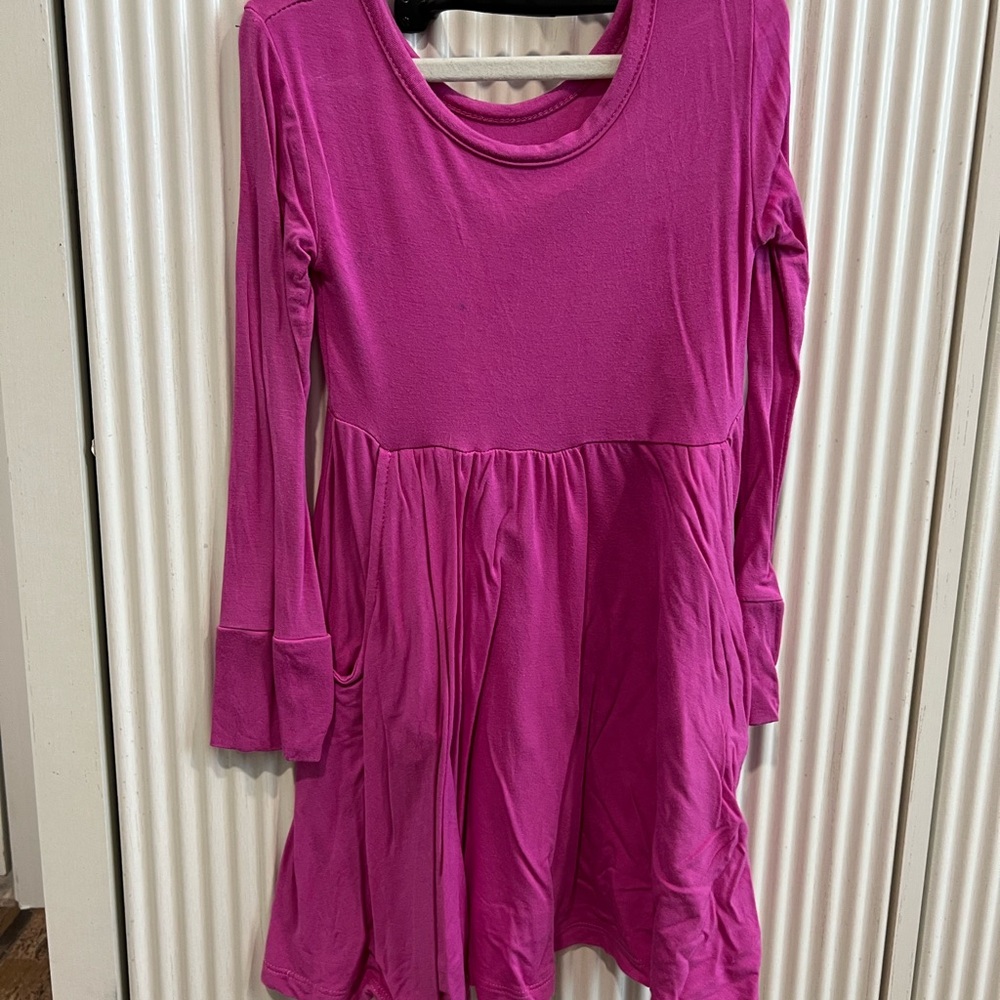 Vibrant Fuchsia Long Sleeve Kids Bamboo Dress